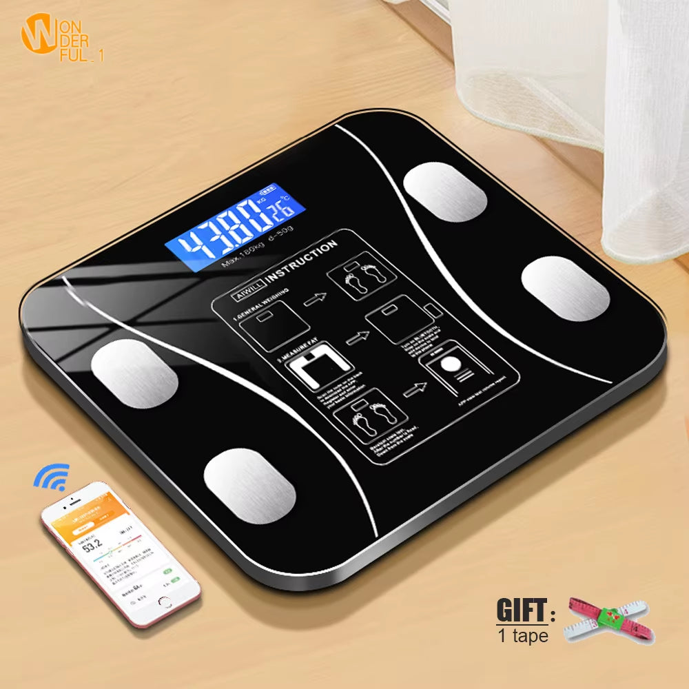 Body Fat Scale Smart Wireless Digital Bathroom Weight Scale Body Composition Analyzer with Smartphone App Bluetooth-Compatible