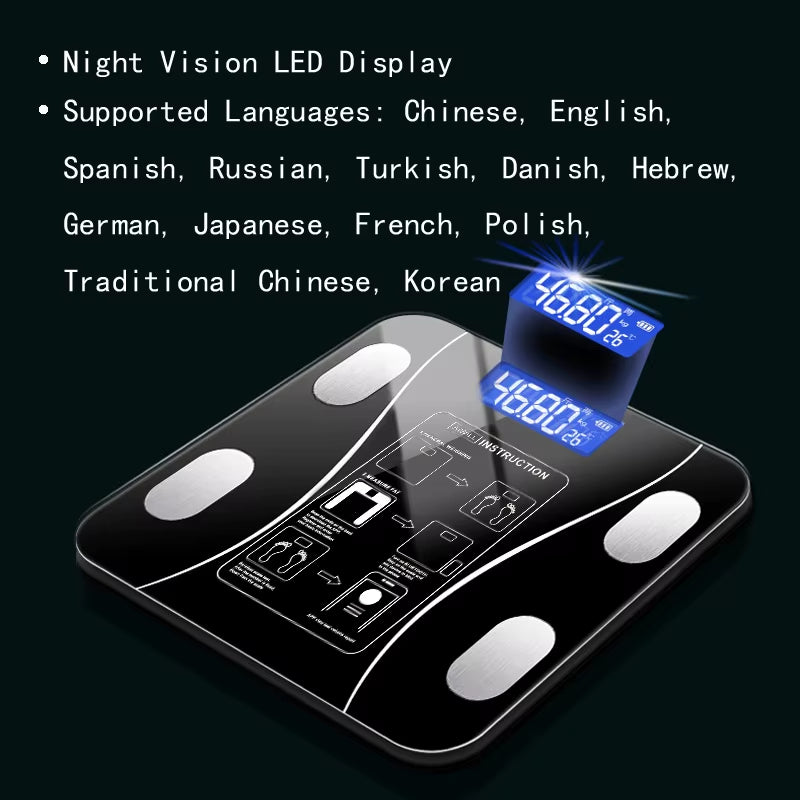 Body Fat Scale Smart Wireless Digital Bathroom Weight Scale Body Composition Analyzer with Smartphone App Bluetooth-Compatible