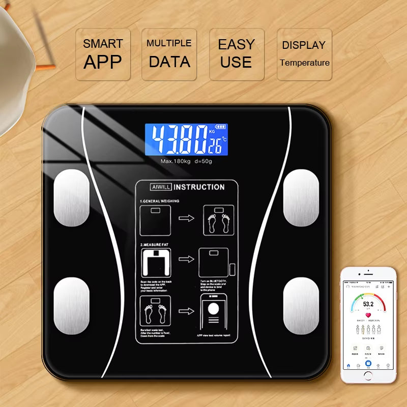 Body Fat Scale Smart Wireless Digital Bathroom Weight Scale Body Composition Analyzer with Smartphone App Bluetooth-Compatible