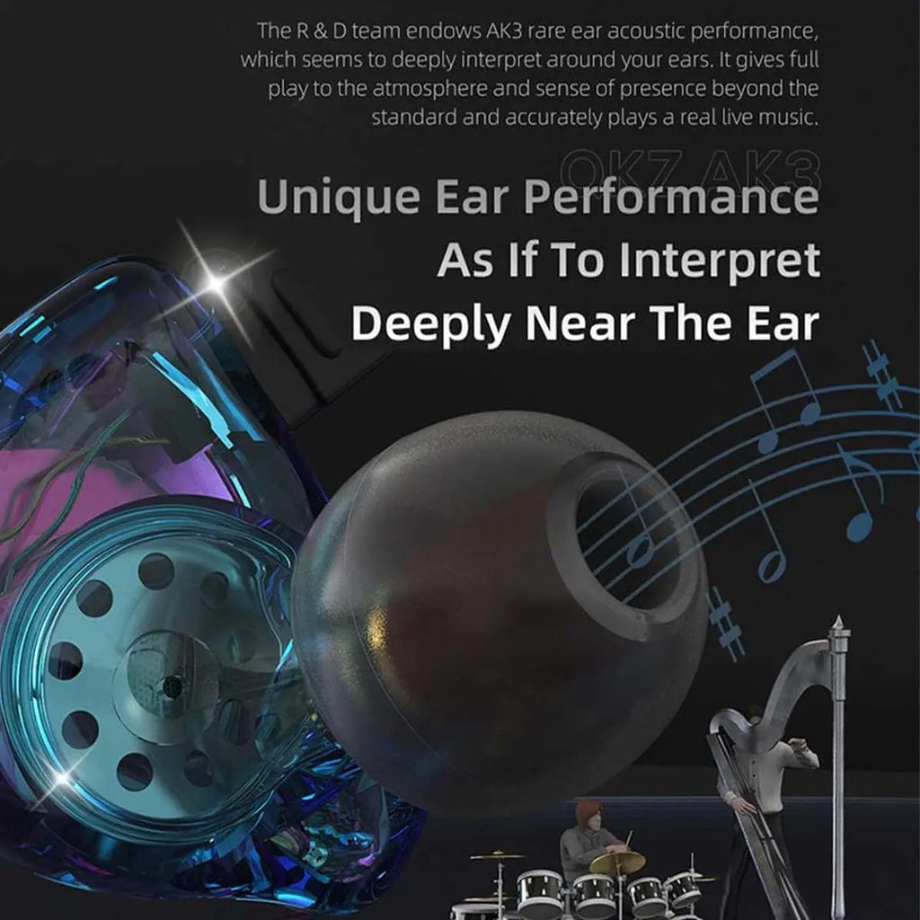 Hifi Stereo Headphones, Cool Clear IEM in Ear Inear Monitors Earbuds for Singers Musicians with Mic